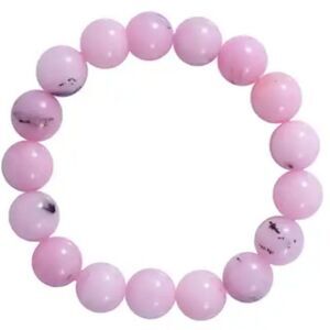 Pink and Black Agate Beaded Stretch Bracelet